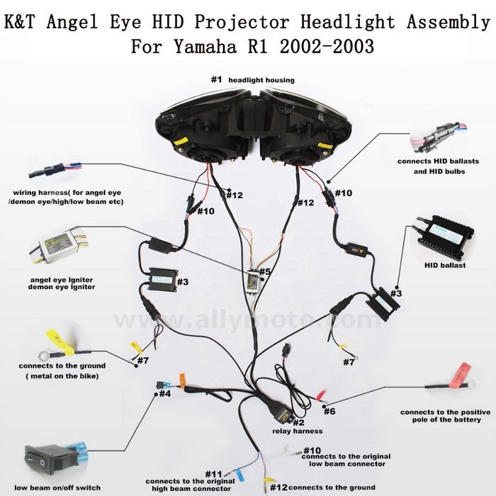 002 Headlamp Yamaha R1 2002 2003 Hid Angle Halos Eyes Red Lamp Kit-6